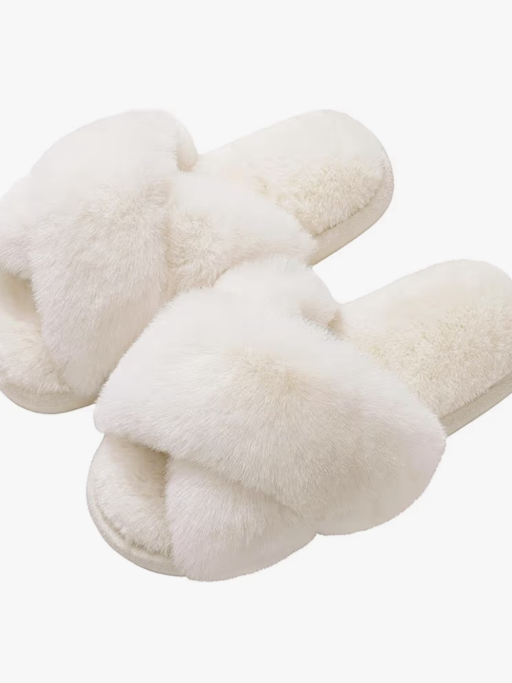 Plush Cross-Band Fuzzy Slide Slippers - Cream/WHITE